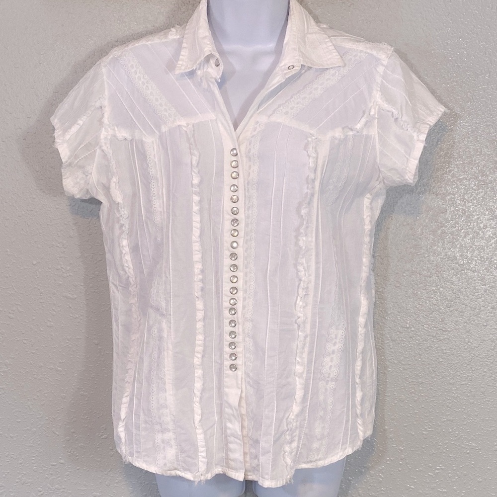Scully White Button-Down Women's Shirt Lace Pearl… - image 1